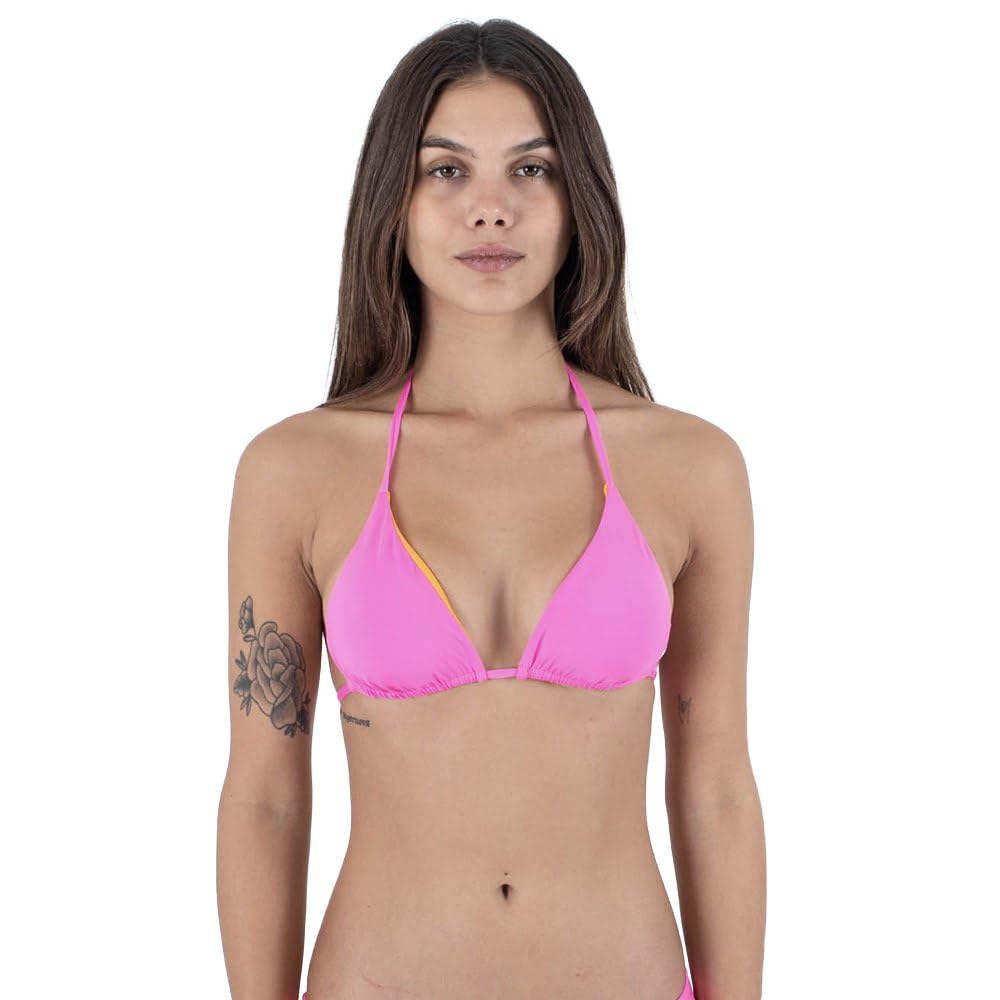 Hurley Women's Solid Rvsb Basic Tri Top Bikini, Pink Punch/Tangerine, S