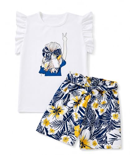 Image of Girls Summer Outfits Cute Sleeveless Top High Waisted Short Sets with Pockets Teen Girl Clothes Size 6-14 T