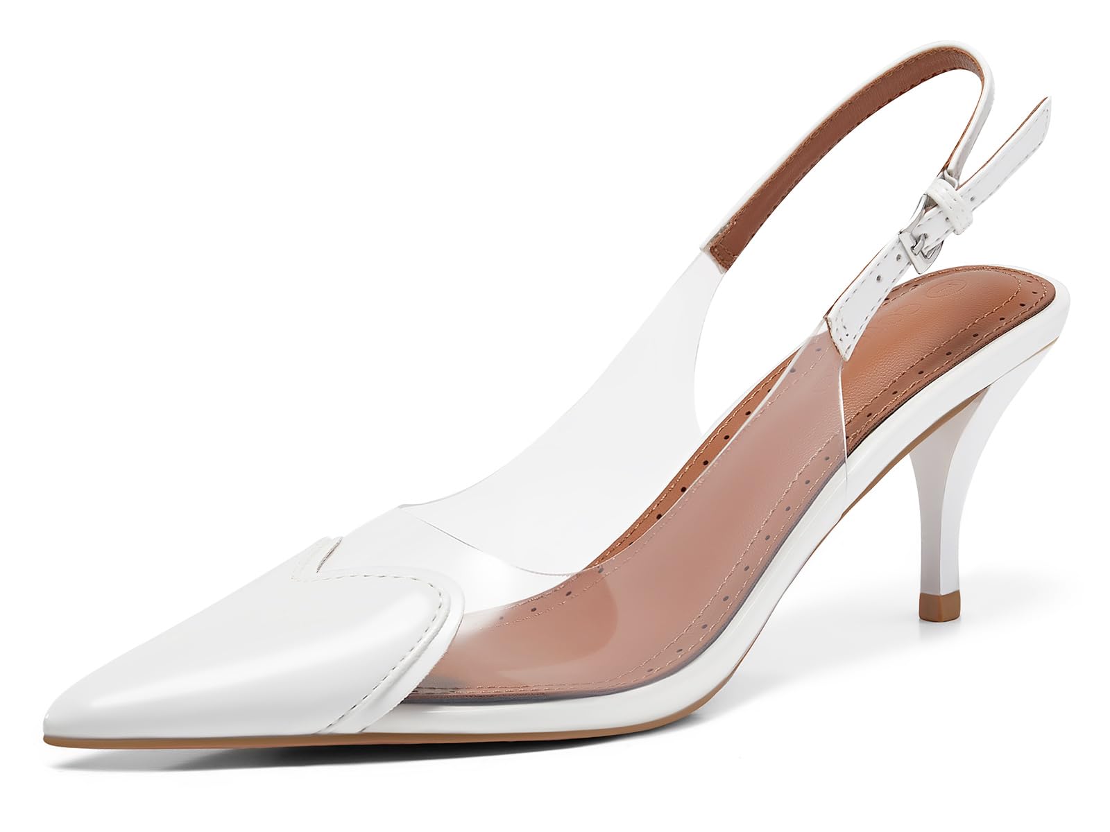 CoutgoWomens Slingback Kitten Heels Heart Clear Pumps Low Heel Pointed Closed Toe Party Wedding Dress Shoes