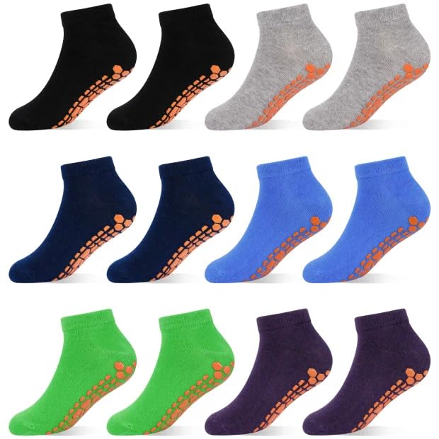 ARERWA Antirutschsocken Kinder Trampolin Socken 6 Paar Stoppersocken Kinder Yoga Socken für 2-13 Jahre Jungen Mädchen