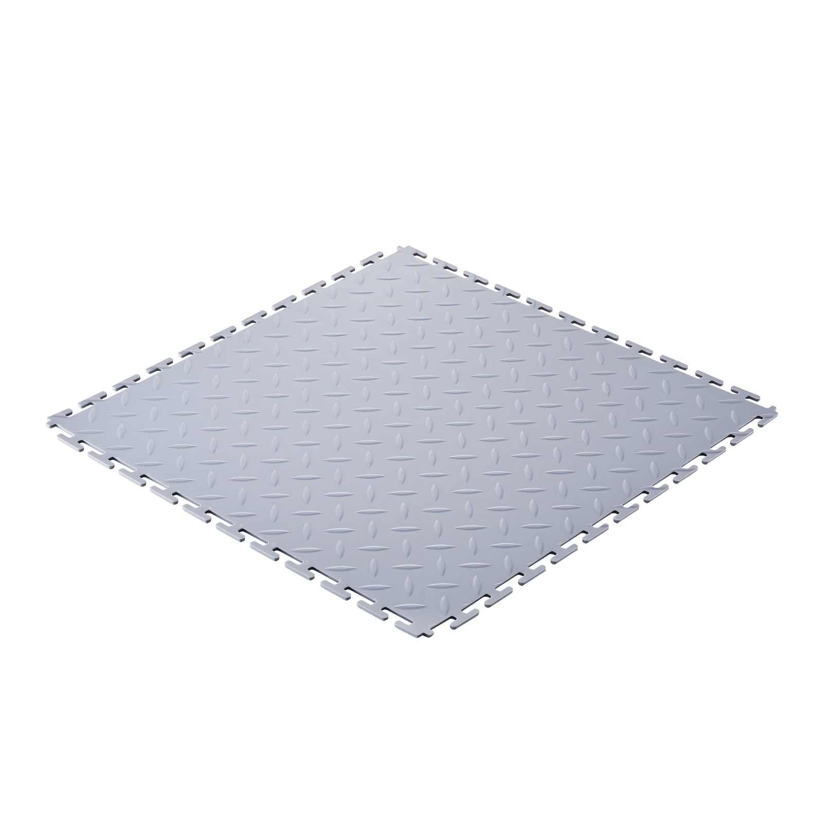 VEVOR Suelo de PVC Antideslizante para Garaje, Paquete de 16 Unidades de 513 x 513 x 5 mm, Instalación por Clic, con Patrón de Diamante para Taller, Almacén, Cuarto de Herramientas, Gris Claro