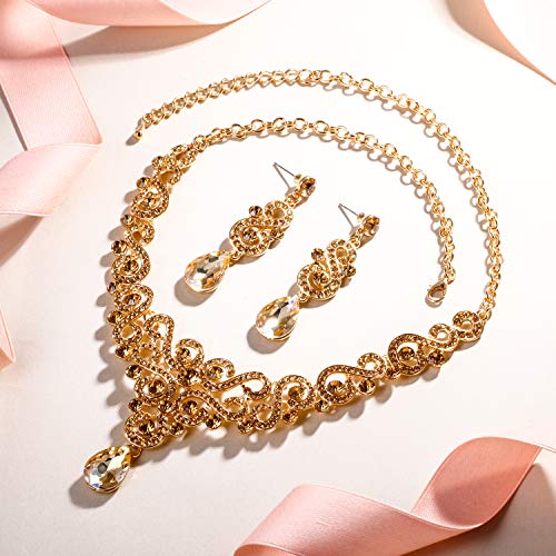 EVER FAITH Damen Schmuckset Kristall Hochzeit Blumen S-förmigen Teardrop Halskette Ohrringe Set