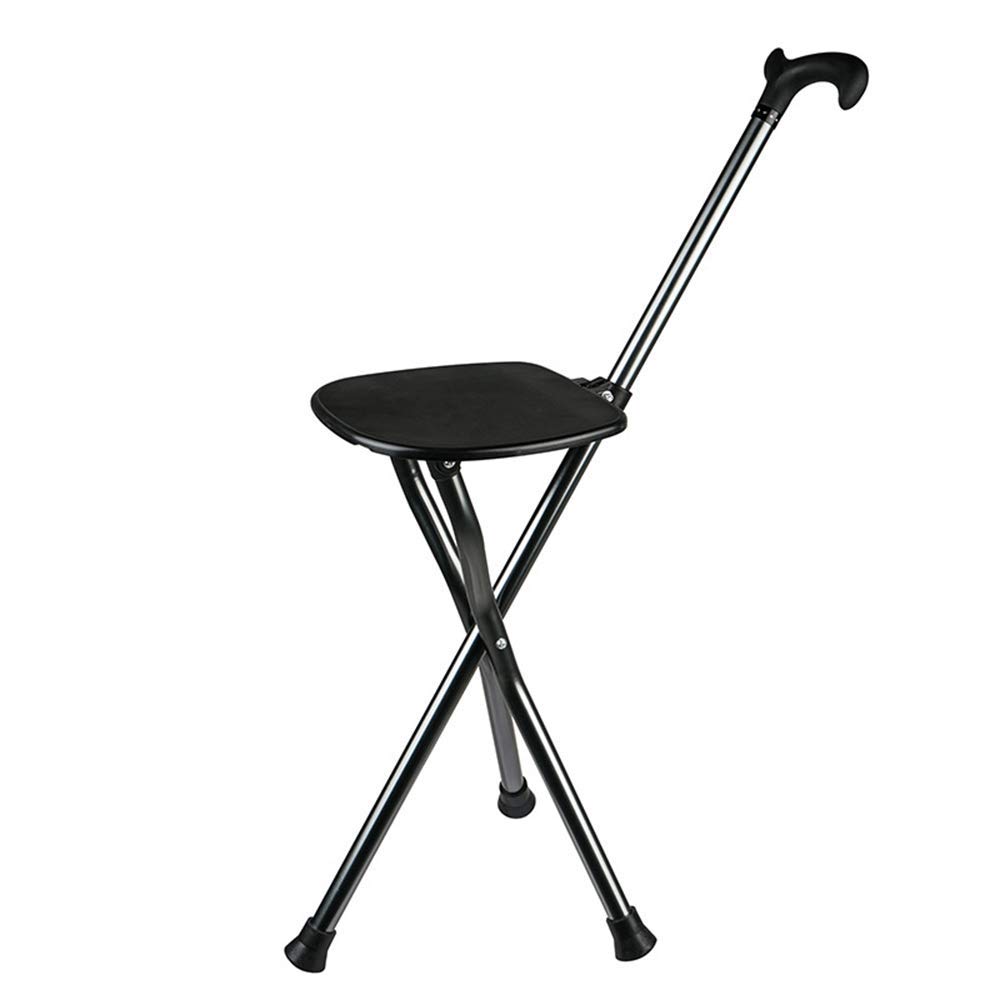 Asiento plegable para bastón con luz LED, altura ajustable para ancianos, silla ligera de bastón para personas mayores con discapacidades, muleta portátil para viajes al aire libre y descanso