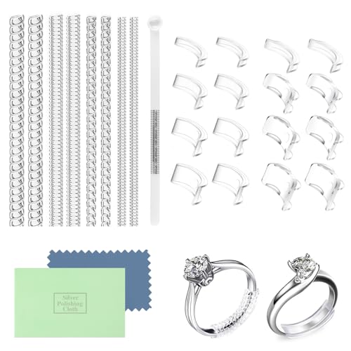 Dupoem 26 Pièces Disque de Réglage Invisible pour Bagues, Ajusteur de Taille pour Bagues Surdimensionnées, Réducteur de Bague Transparent avec Chiffon de Polissage pour Port de Bijoux