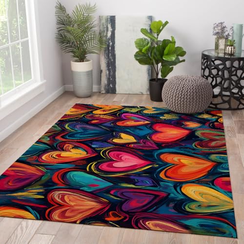 Tapis de salon antidérapant et lavable graffiti cœur 160x230 cm