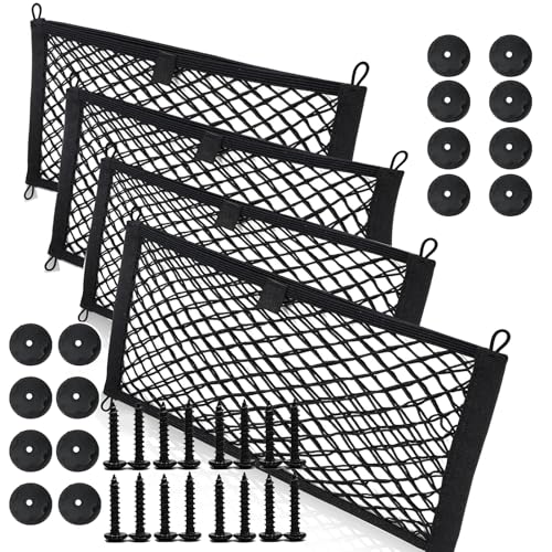 4 Stück doppellagiges, elastisches Aufbewahrungsnetz (60 x 24,9 cm), Auto-Aufbewahrungsnetz, Nylon-Netz, doppellagig, elastisch, für Auto, Wohnwagen, Wohnmobil, Boot, LKW, Bett oder Kofferraum