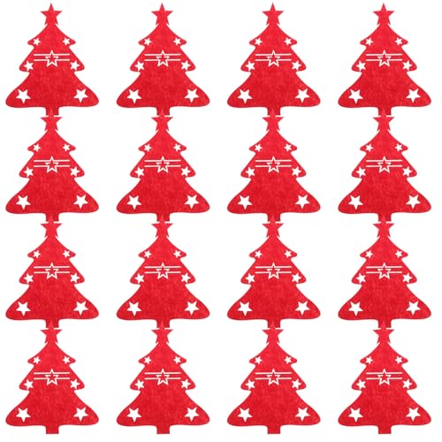 iplusmile Bolsas para Cubiertos Navideñas de Fieltro Rojo 48 Piezas Diseño de Árbol de Navidad Porta Cubiertos para Vajilla Festiva Organizador Práctico para Decoración de Mesa Navideña