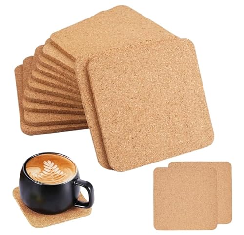 20 Stück Untersetzer Kork, 10 cm Korkuntersetzer Eckig, Glasuntersetzer Kork, Dicke 3mm Korken Coasters, Wiederverwendbar Korkuntersetzer, rutschfeste Untersetzer für Getränke, Haus, Büro, Restaurant