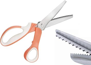 JISTL Professional Stainless Steel Dress Making Sewing Craft Scissors 9.3" Handle Pinking Shears White-Orange