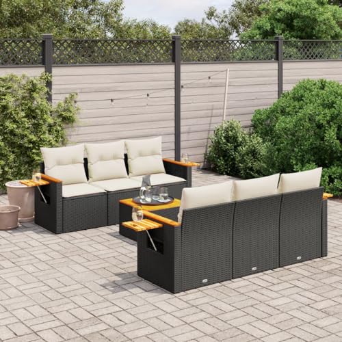 Vetnasa Set de Comedor de jardín 7 pzas y Cojines ratán sintético Negro Mobiliario, Muebles de jardín, Conjuntos de jardín Negro 65,8 KG