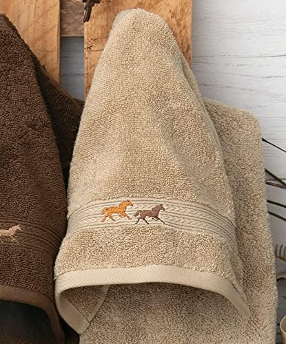 BLACK FOREST DECOR Running Horses Linen Embroidered Wash Cloth, 100% Cotton, 13" W x 13" L