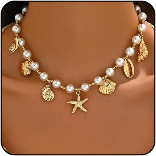 Seashell Necklace Beach Jewelry for Women Starfish Fish Necklace Boho Pearl Choker Sea Shell Necklaces for Women Beach Necklaces Summer Vacation Jewelry