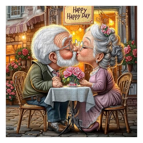 Elderly Couple Love Puzzles for Adults 1000 Pieces, Happy Grandpa Grandma Jigsaw Puzzle, Challenging Valentines Art Puzzles as Home Decor