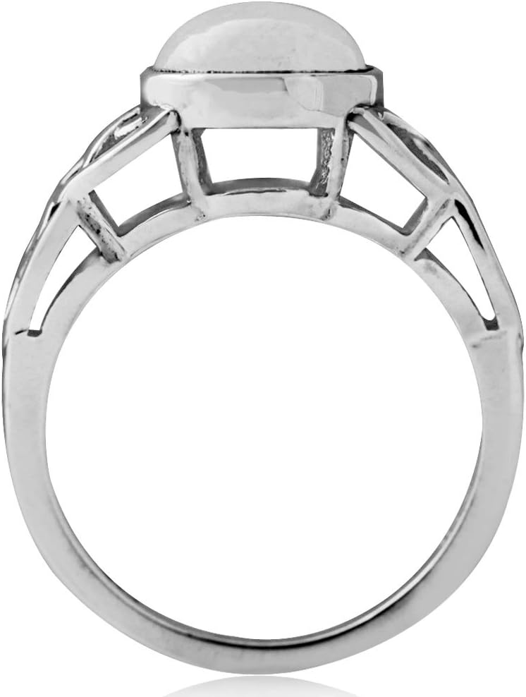 Silvershake 8mm Natural Round Shape Moonstone 925 Sterling Silver Triquetra Celtic Knot Solitaire Ring