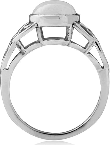 Miniatura 3 de Silvershake Anillo solitario de plata de ley 925 con forma redonda natural de piedra lunar de 0.315in, Plata, Piedra lunar