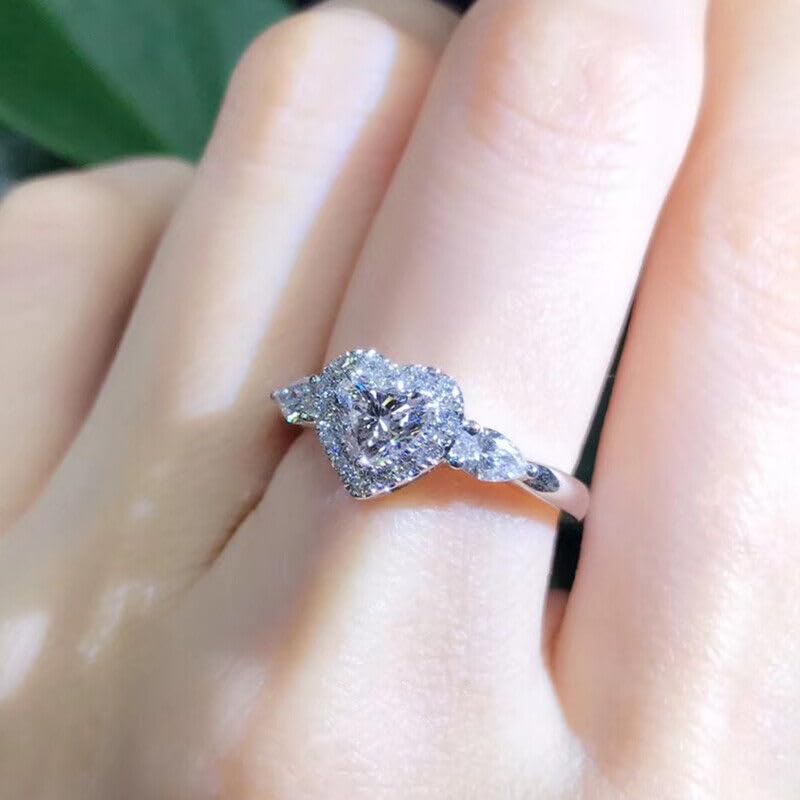 SANTOSH-ENTERPRISES 2.50Ct Heart Cut Lab Created White Diamond Halo Heart Shape Woman's Engagement Ring 14K White Gold Finish3