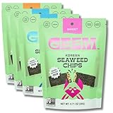 GEEM Seaweed Snacks – Korean Seaweed Chips with Rice Crisps & Sesame | Crunchy, Oil-Free Snack | Vegan, Non-GMO | Great for Kids & Adults | Variety 4-Pack