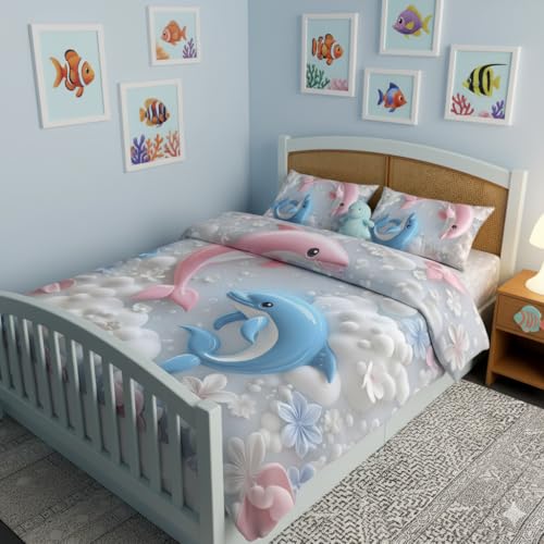 Image of Premium 7D Printed King Size Bedsheet Set with Pillow Covers Soft Cotton Blend Double Bedsheet for Home (Pillow Covers :18x28 inches Bedsheet :90x100 Blue,Pink)