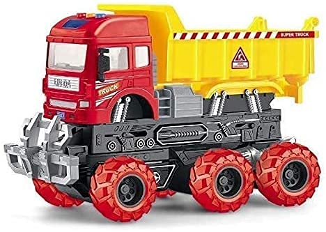 Unbreakable Construction Dumper Truck Toy Friction Power Pull Back Vehicles Engineering Toys Truck with Light & Sound for Kids Boys Girls (6x6 Dump Truck)