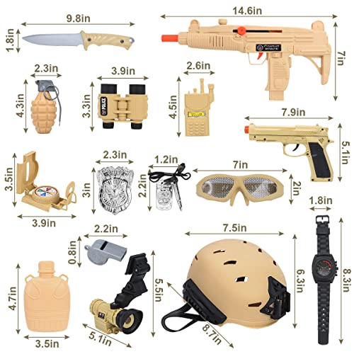 CAPTAIN CHAOWING 17 PCS Kids Army Costume, Military Soldier Dress up Role Play, Combat Marines for Halloween Costume with Camouflage Vest, Helmet and Military Accessories for Kids Boys 3+