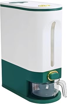 LUOKER Rice Dispenser,25 Lbs Rice Storage with Measuring Cup,White&Green Rice Container with One-Touch,Cereal Dispenser Storage with Lids for Rice, Corn,Soybean & Oatmeal,Airtight, Moisture Proof