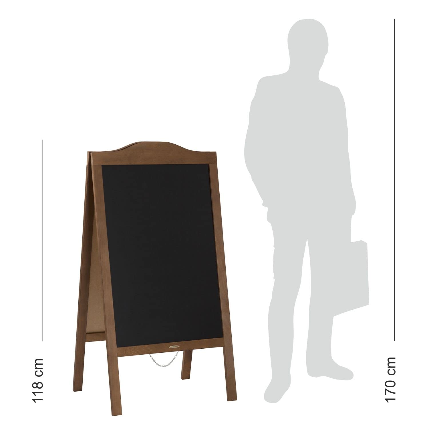 Panneau publicitaire exterieur en bois-étanche - forme rétro élégante- Chevalet Stop Trottoir pour restaurant- Double Face 120 x 60 cm - 6 kg-W, marron)