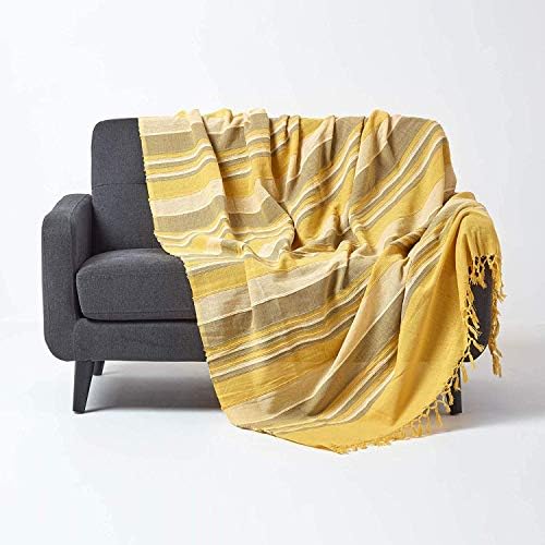 HOMESCAPES Terracotta Orange Throw Morocco Cotton Textured Stripe Throw 150 x 200 cm Bedspread Sofa Throw Handmade Suitable for Armchairs and 2 Seater Sofa or Single and Double Beds Machine Washable