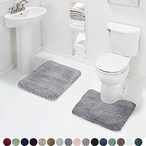 Walensee Shaggy 2 Piece Bath Rug Sets (Grey) 20 x 24 U Shape