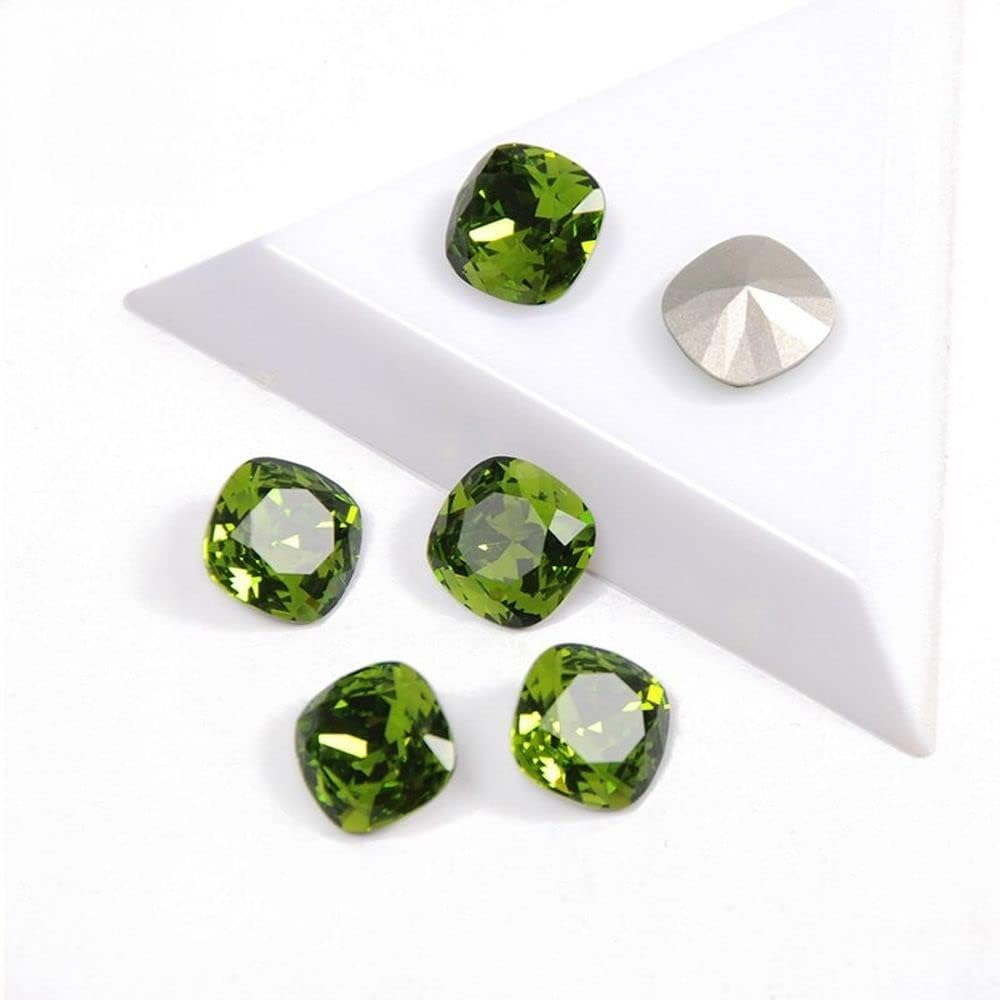 High Nails Rhinestone Olivine Color Cushion Cut Shape Crystal Glass Rhinestones for 3D Nail Art Decoration