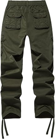 FOURSTEEDS Women's Mid Rise Drawstring Elastic Waist Multi-Pocket Outdoor Sport Cotton Camping Hiking Cargo Pants