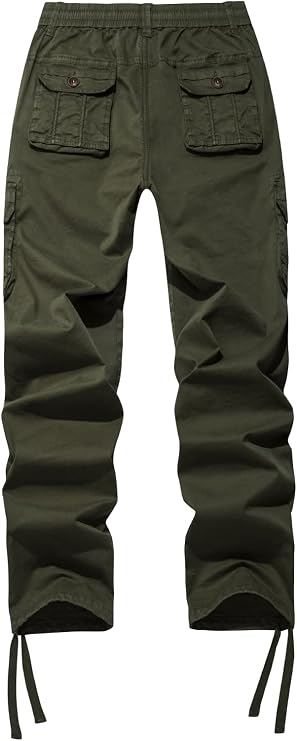 FOURSTEEDS Women's Mid Rise Drawstring Elastic Waist Multi-Pocket Outdoor Sport Cotton Camping Hiking Cargo Pants