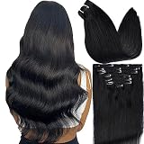 DIYOMO Remy Hair Extensions Clip in Human Hair Soft & Natural Black Hair Clips for Women 120g 7pcs C