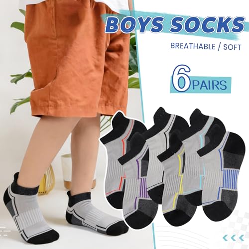 Image of SeeyAN Kids Socks Boys Ankle Athletic Half Cushioned Low Cut Sport Cotton Breathable Socks 6 Pairs