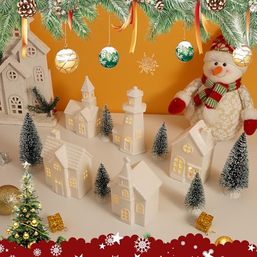Luxstyra 11Pcs White Ceramic Christmas Village Houses with Timer - image 6