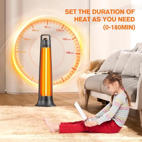 Outdoor Patio Heater, 1200W, 3S Instant Heating, Portable Infrared Heater with 60°Oscillating, 180min Timer, Tip-over & Overheat Protection, Super Quiet Electric Heater for Indoor Outdoor Use, Onyx