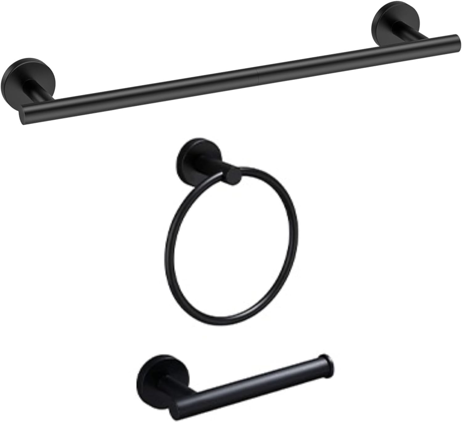USHOWER 18'' Towel Bar and Toilet Paper Holder, Towel Ring Combo Set, Black, Modern Style, 3 Piece