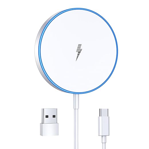 Magnetic Wireless Charger 15w Apple Mag-Safe Charger for iPhone 17 Pro Max/17 Pro/17Air/17/16/15/14/13/12 Series AirPods Series LED Magnet Charging Pad Mag Safe Charger with Dual Charging Ports
