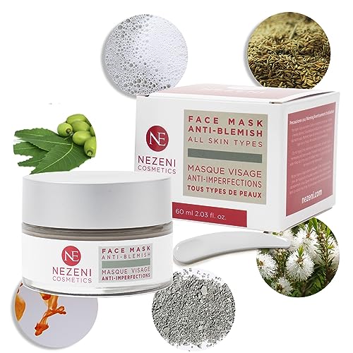 Nezeni Mascarilla Acné Facial - 60 ml | 14 Principios Activos | Ac. Salicílico, Niacinamida, Azeláico, Árbol de Té y Neem | AntiAcné | Vegano | Para Pieles Grasas y Acnéicas | BAJO EN CONSERVANTES