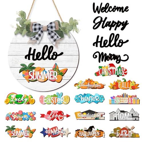 Britimes Interchangeable Welcome Sign, 17Pack, Wooden, Farmhouse Christmas