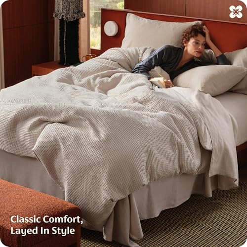 Image of Bedsure Cotton Duvet Cover King Size - 100% Cotton Waffle Weave Linen Duvet Cover, PureWoven Textured Breathable Bedding Comforter Cover for All Season, 1 Duvet Cover Only 104 inchx90 inch