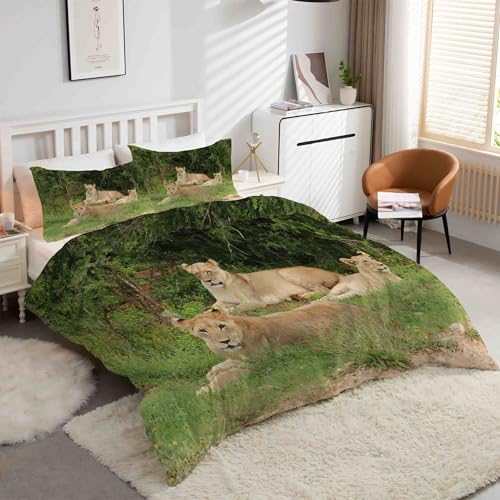 Housse de couette 240x260 lion parure de lit anti-plis facile à laver