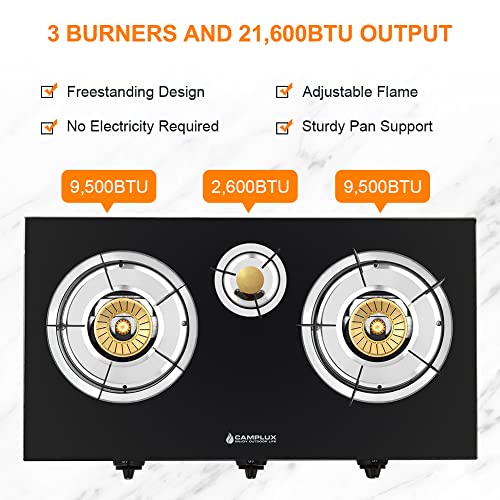 Camplux Propane Gas Stove With 21,600Btu, 3 Burners Propane Stove, Tempered Glass Camping Cooking Stove #TOP1