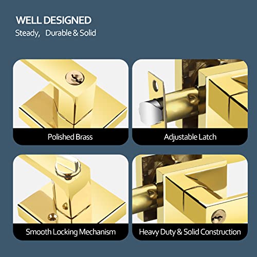 Ehomeware 2 Pack Bedroom Door Knobs With Lock And Key, Keyed Alike Brass Door Handles For Interior/Exterior Doors, Modern Entry Door Lever Handle Lock In Polished Brass Finish #TOP4