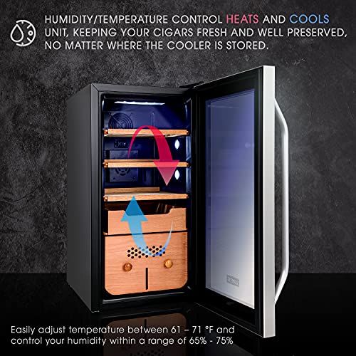 Schmécké 250 Cigar Cooler Humidor With 3 In 1 Precise Cooling, Heating & Humidity Control, Stainless Steel Trim Finish Cabinet, Spanish Cedar Wood Shelves And Drawer With Built In Digital Hygrometer #TOP1