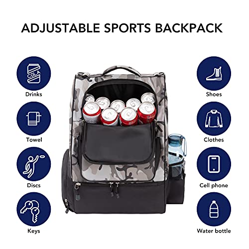 Kgmcare Disc Golf Backpack Camouflage Disc Golf Bag With 20+ Disc Capacity Carry Golf Bag For Disc Golf Starter Set Two Side Storage Pockets Disc Golf Backpack Bag Discs Not Included (Snow Camo) #TOP1