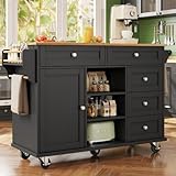 kozamas Speisewagen, Küchenwagen mit Schubladen & Schrank, Mobiler und Fester Servierwagen für Privat- und Gewerbeküche, 134x46x92 cm,Schwarz