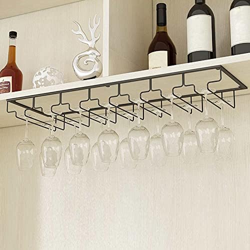XJYMCOM 7 Slots 14 Cups Wine Glass Rack Hanging Wine Glass Rack Metal Black Under Cabinet Hanging Wine Champagne Glass Goblets Goblets Shelf for Cabinet Kitchen Bars Pub(22.5x70cm)