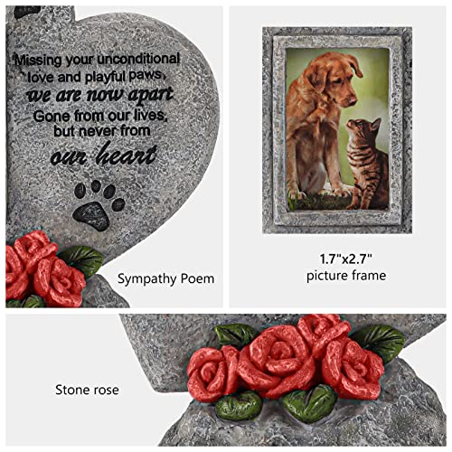 Trwcrt Paw Print Pet Memorial Stone For Dog Cat Keepsake, Heart Shaped Pet Grave Markers With Picture Frame, Loss Of Dog Gifts, Gray #TOP2
