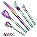 HOMQUEN 30 Stück Regenbogen Besteck Set, Regenbogen Besteckset aus Edelstahl, Regenbogen Titanbeschichtung, Utensiliensets Service-Set für 6 (Regenbogen Glänzend)