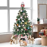 BEST WISHES FUR Cat Christmas Tree with Artificial Tree, 1 Cartoon Bottom House and Topper, 4.8 ft, 350 Unlit 100% PVC Spruce Tips, Gifts for Cat Lovers and Owners